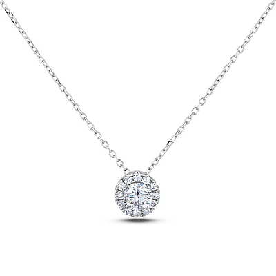 10k White Gold 0.56 Cttw Canadian Diamond Halo Pendant & Chain Necklace
