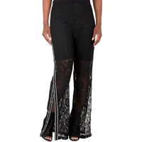 Curvy Womens Athletic Stripe Snap Button Black Lace Palazzo Pants