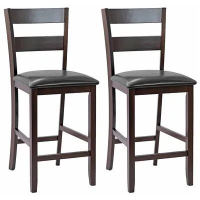 2-pieces Bar Stools Counter Height Chairs W/ Pu Leather Seat