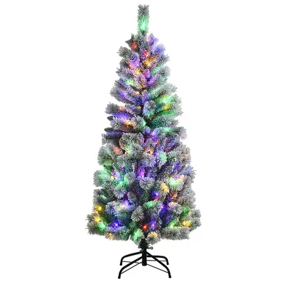 Costway 8ft Pre-Lit Hinged Christmas Tree Snow Flocked w/ 9 Modes Remote Control Lights