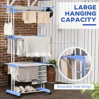 Foldable Clothes Drying Rack With 2 Side Wings 4 Castors