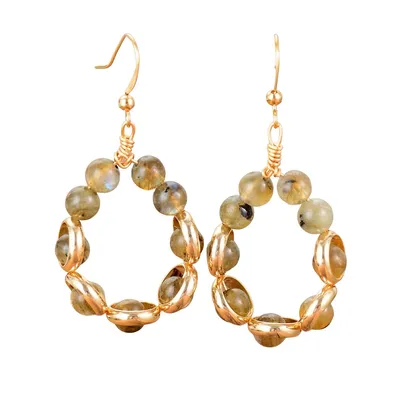 Goldtone Labradorite Beaded Circular Earrings
