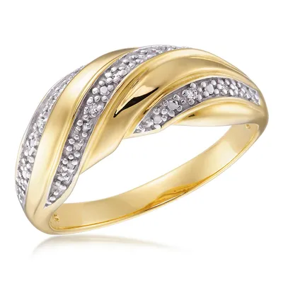Sterling Silver Stg Gold Plated With 6 Diamonds Ladies Ring