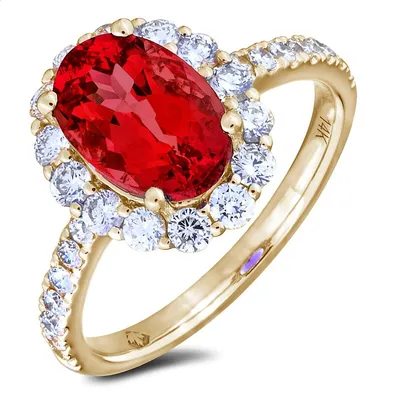 14k Gold Genuine Ruby Or Tanzanite & Diamond Halo Ring