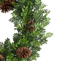 27"artificial Boxwood And Pine Cone Christmas Wreath-unlit