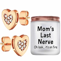 Mothers Day 14k Gold Plated Heart Earring With Pouch & Last Nerve Soy Candle