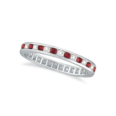 Ruby And Diamond Channel Set Ring Eternity Band 14k White Gold (1.04ctw)
