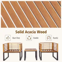 3pcs Patio Acacia Wood Bistro Conversation Cushioned Chair & Table Set Outdoor