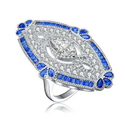 Sterling Silver Sapphire Cubic Zirconia Cocktail Ring