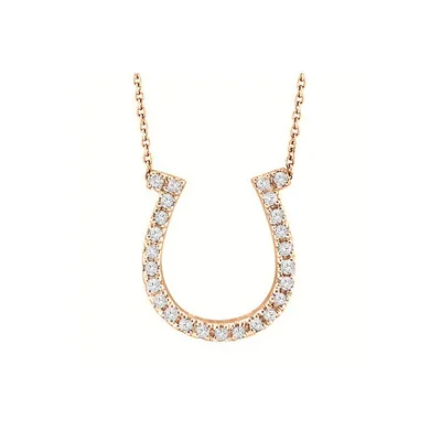 Diamond Horseshoe Pendant Necklace 14k Rose Gold (0.26ct)