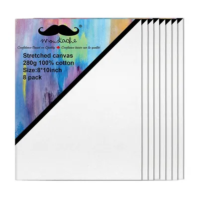 8/Pack 8" x 10" Blank Canvas with Stretched Bars of Sturdy Pine, White, 100% Cotton