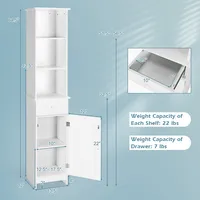 Bathroom Tall Storage Cabinet Freestanding Linen Tower W/ Open Shelves & Drawer