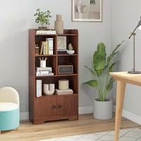 4-tier Bookshelf 2-door Storage Cabinet With4 Cubes Display Shelf For Home Office