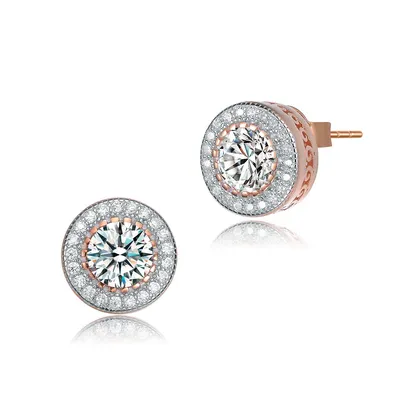 Gv Sterling Silver Cubic Zirconia Round Rose Plated Earrings