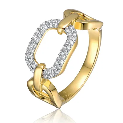 14k Yellow Gold Plated With Cubic Zirconia Pave Triple Chain Link Ring