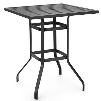 32" Patio Square Bar Table Metal Cafe Bistro Table Garden Deck Black