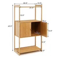 Bamboo Bathroom Cabinet Freestanding Tall Storage Shelf Unit W/2 Doors & Shelves