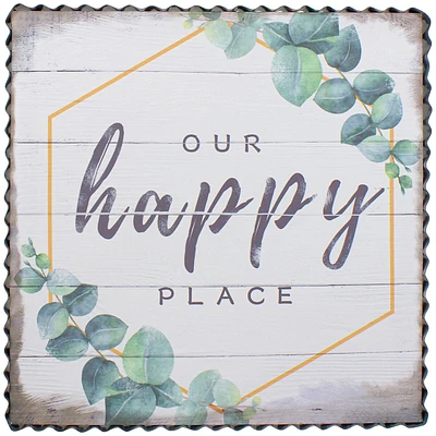 Metal Framed "our Happy Place" Decorative Canvas Wall Art 12"
