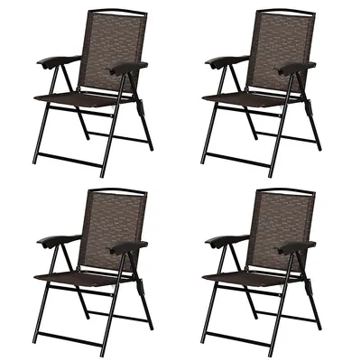 Costway 4pcs Folding Sling Chairs Steel Armrest Patio Garden Camping W/ Adjustable Back