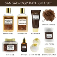 Luxury Spa Kit For Men - Sandalwood Bath Set - Personal Care Kit In Brown Leather Cosmetic Bag