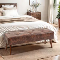 End Of Bed Bench With Button Tufted, Pu Leather Upholstery