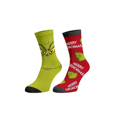 The Grinch Merry Grinchmas Big Face 2 Pack Crew Socks