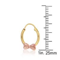 10kt Yellow Gold Hoop With Pink Bow Earrings