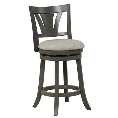 26.5" Swivel Bar Stool Counter Height With Curved Backrest & Rubber Wood Legs