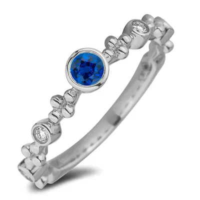 10k White Gold 0.20 Ct Sapphire Gemstone & 0.10 Cttw Diamond Stackable Ring