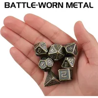 Dnd Metal Dice Set - 7pc Solid Zinc Alloy Polyhedral Dnd Dice With Metal Storage Case And Drawstring Dice Bag Included - Rpg Dice For Dungeons And Dragons, Pathfinder, & More (ancient Bronze)