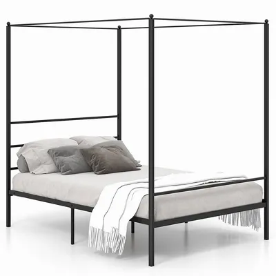 Twin/full/queen Metal Canopy Platform Bed Frame Mattress Foundation W/ Slat Support