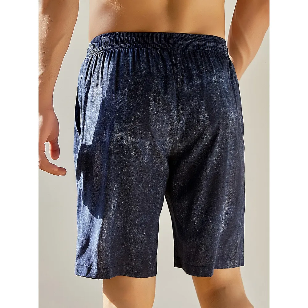 Pure Mulberry Silk Tie Dye Printed Men's Shorts | Mid Waist | 19 Momme Silk Crepe