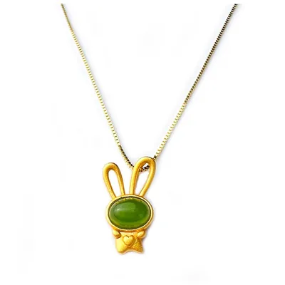 Natural Jade Lucky Bunny Pendant With 18k Gold Plated Necklace