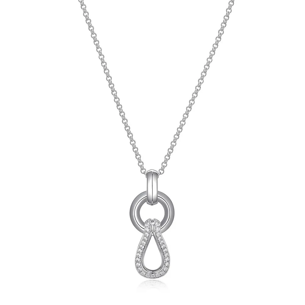 Rhodium-plated Sterling Silver Link Circle & Pear Shape Pave Cubic Zirconia Link Neklace