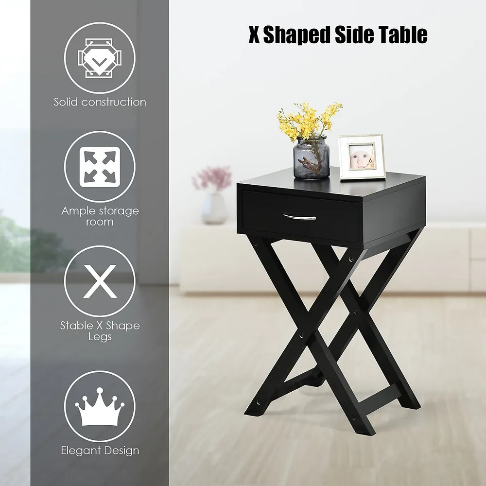 Nightstand X-shape Drawer Accent Side End Table Modern Home Furniture