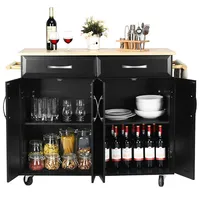 Rolling Kitchen Trolley Island Cart Wood Top Storage Cabinet Utility W/ Drawers