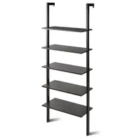 5-tier Ladder Shelf Wood Wall Mounted Bookshelf W/metal Frame Display Shelf