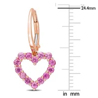 1 1/4 Ct Tgw Pink Sapphire Heart Leverback Earrings In 10k Rose Gold