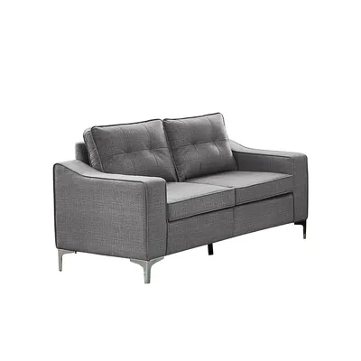 Grey Linen Love Seat W Chrome Legs