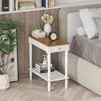 2-tier End Side Narrow Table Nightstand W/ Drawer For Living Room Bedroom