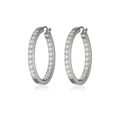 Silver Tone Aurora Borealis Dual Sided Hoop Earrings With Heritage Precision Cut Crystals