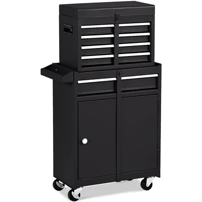 2 1 Tool Chest & Cabinet With 5 Sliding Drawers Rolling Garage Organizer