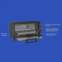 Toaster Oven, 4 Slice Capacity, Temperature Control, 1000 Watts