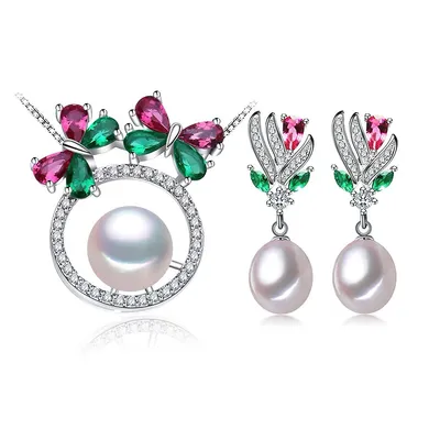 Freshwater Pearl Floral Pendant Set 0.925 White Sterling Silver