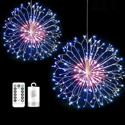2pcs 120 Led Firework Starburst Copper Wire Fairy Lights Waterproof With Remote Control Rgb Multi-colored