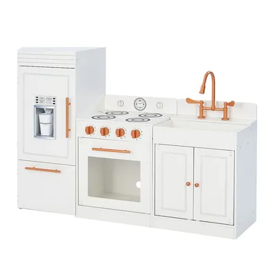 Teamson Kids Play Kitchen Roleplay Toy Playset Little Chef Paris Modern White Rose Gold