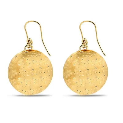18k Gold Plated Disco Drop With Hammered Base Hook Earrings