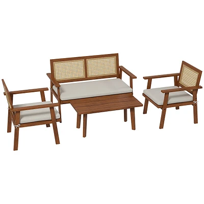 4 Pieces Wicker Patio Furniture Set With Seat Cushions