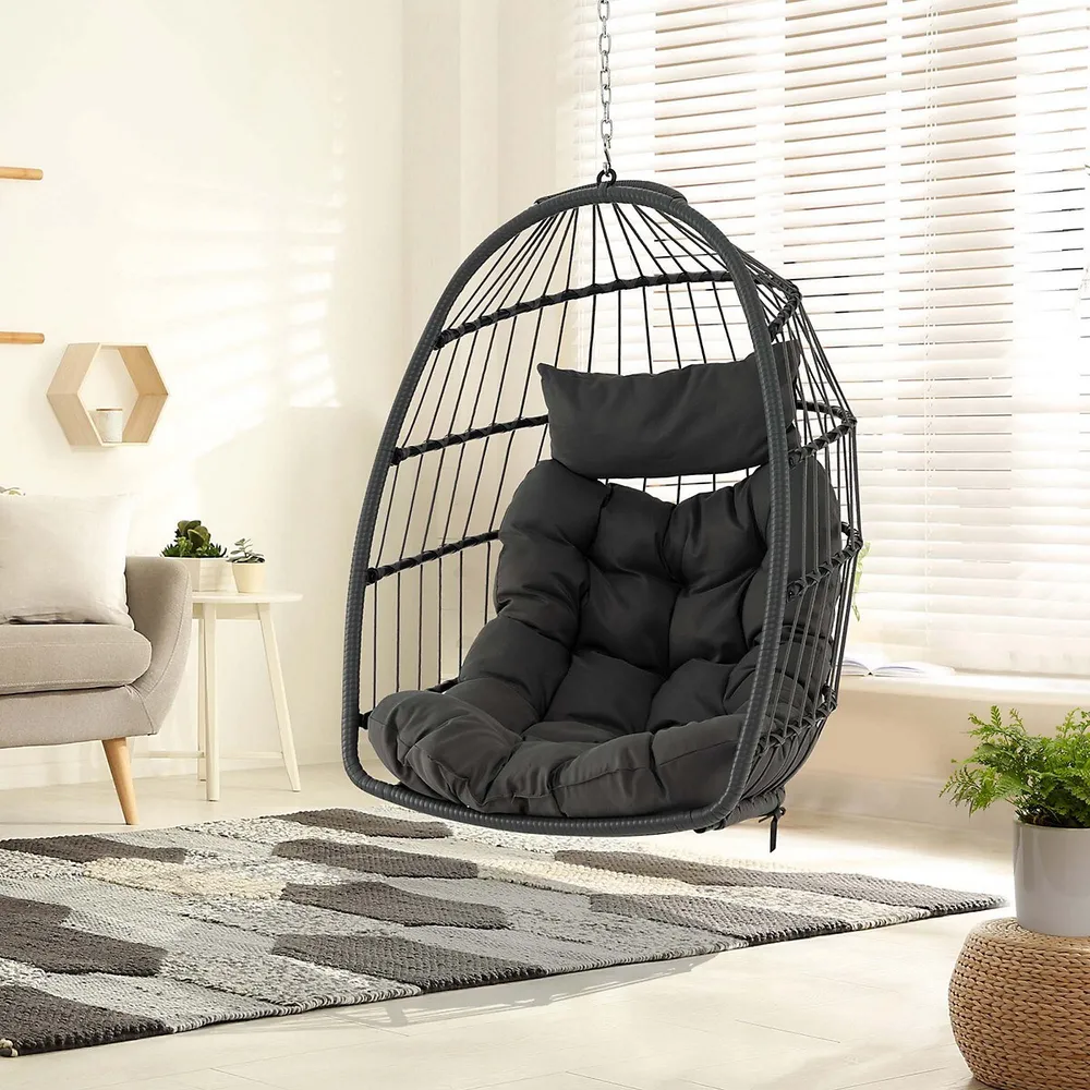 Hanging Egg Chair with Head Pillow and Large Seat Cushion