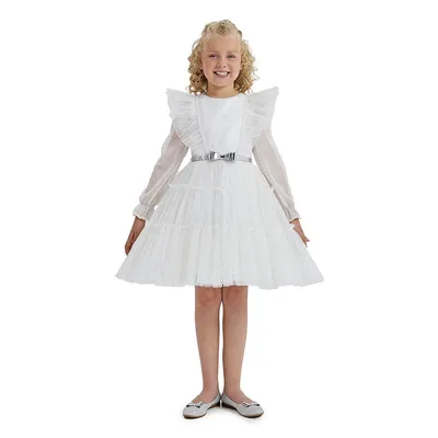 Jamel - Teen Girl White Dress With Long Sleeves